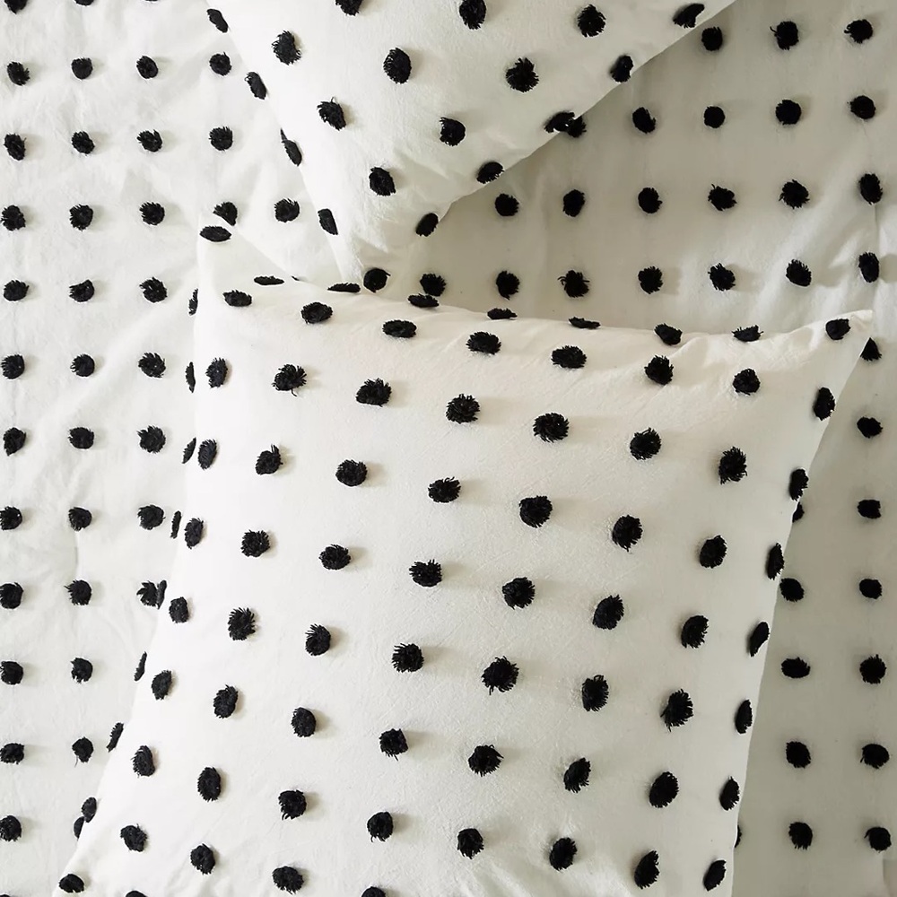 Anthropologie Black and White Polka Dot Pillow Set/Tufted Makers Euro Shams